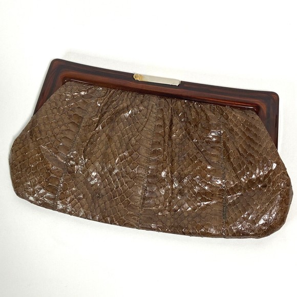 Vintage Ande Brown Snake Reptile Leather Clutch Purse - Picture 2 of 7